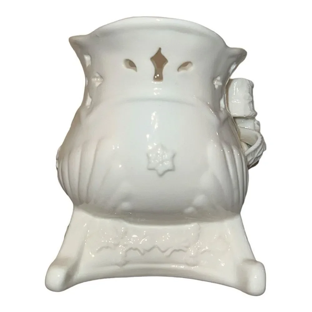 Ceramic sleigh candy dish, basket with Holly bow and snowflakes
